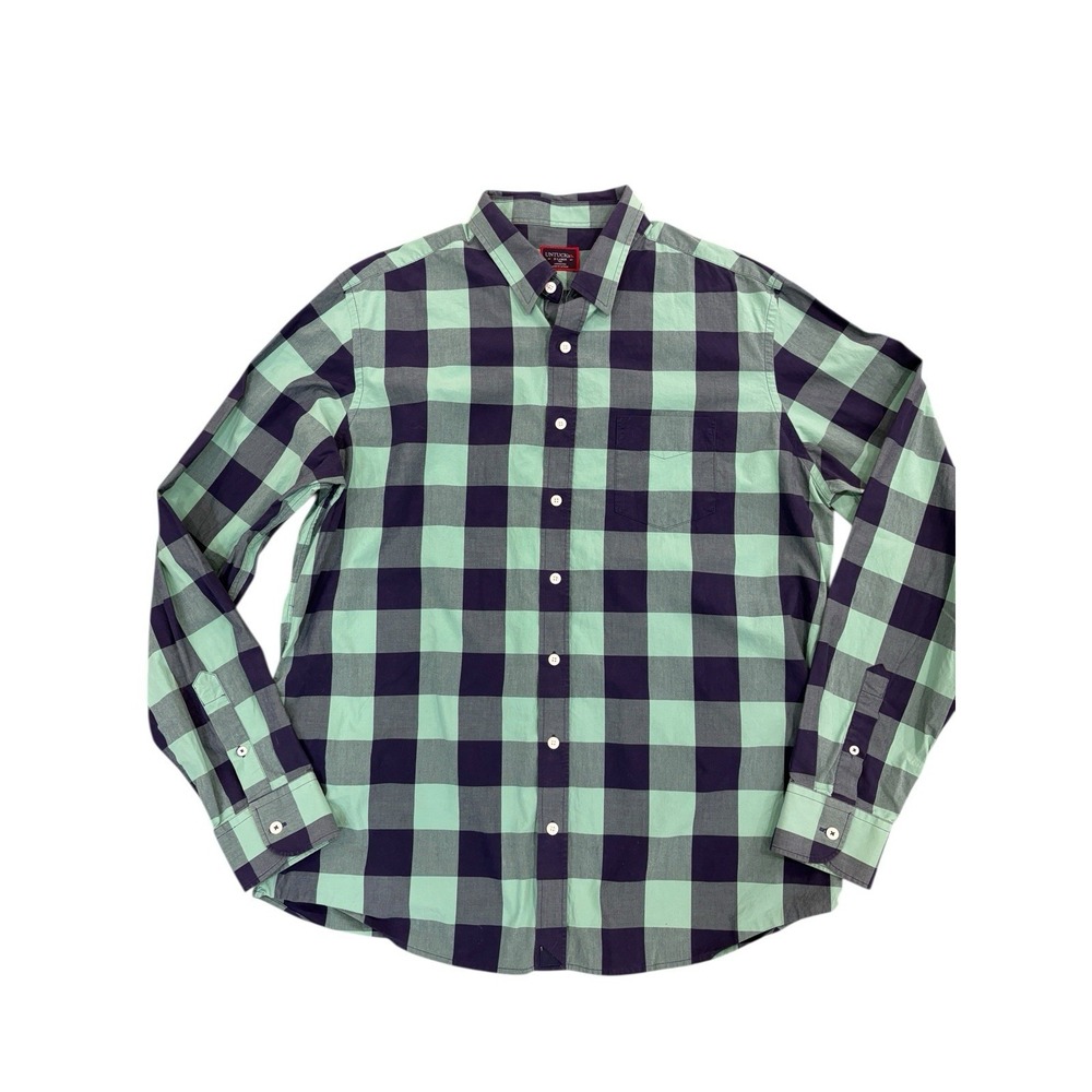 Untuckit Men's Button Down Plaid Green Sz XL Cotton Lightweight Preppy Business
